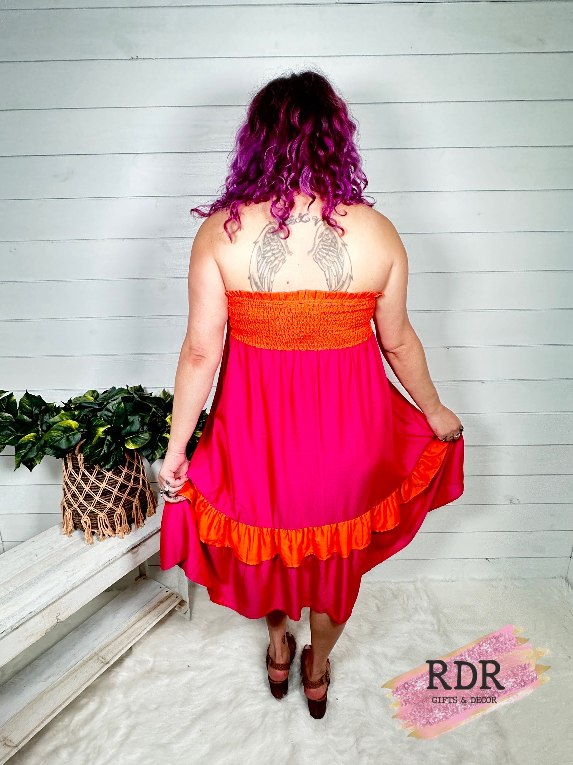 Fuchsia/Orange Smocked Dress 2X
