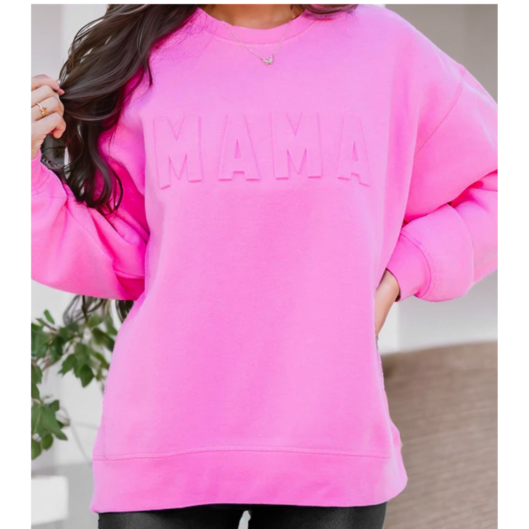 Pink Embossed MAMA Casual Sweatshirt