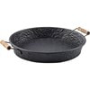 Round Black Floral Embossed Tray With Wood Handles