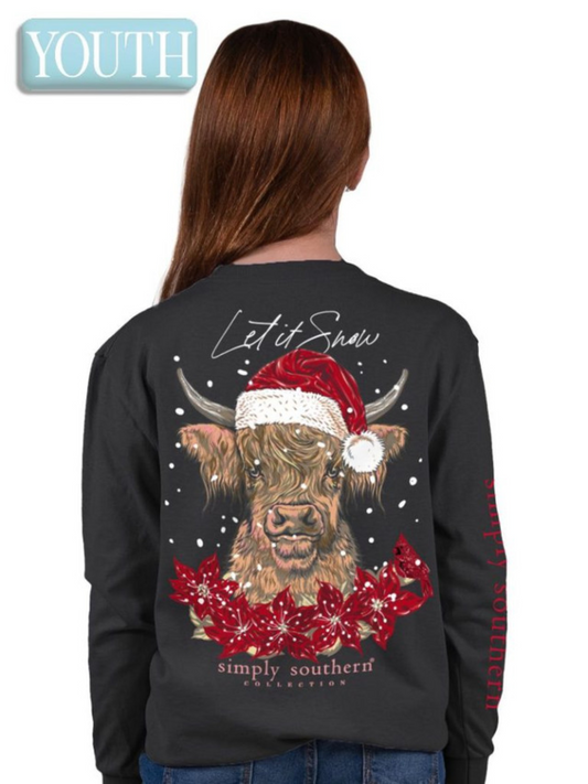 Simply Southern Youth Long Sleeve Let It Snow Cow Shirt