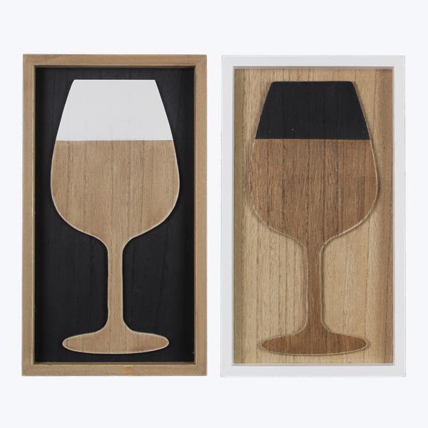 Wood Framed Wall Wine Glass Art