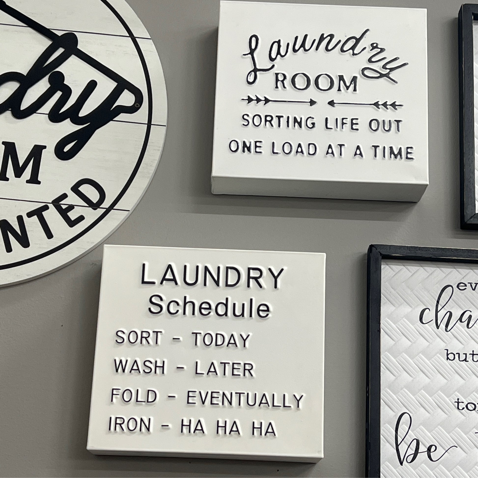 Laundry Embossed Metal White Washed Sign