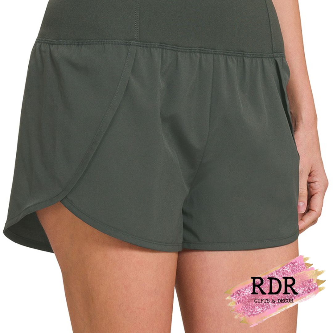 High Waisted Zippered Back Pocket Running Shorts
