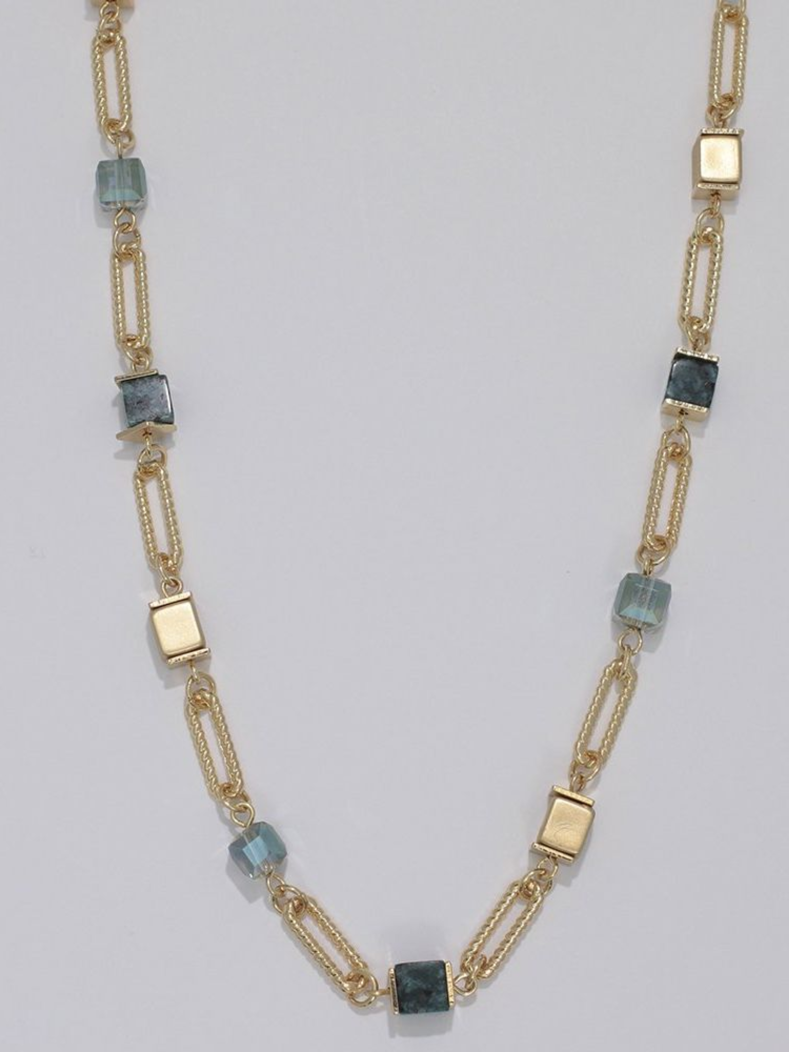 Gold Chain Necklace With Green & Gold Beads