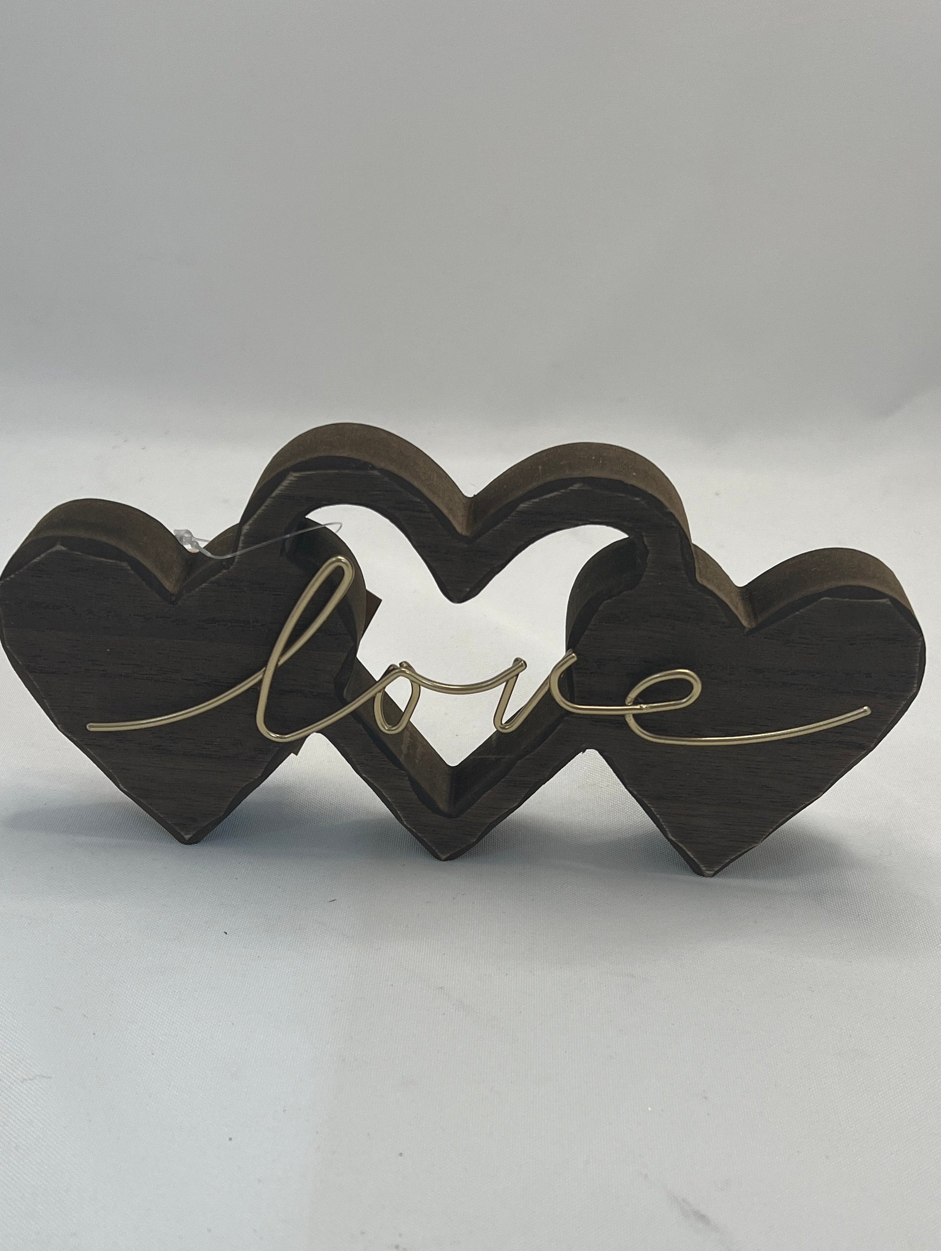 Wooden Triple Heart Love Shelf Sitter Photo Clip
