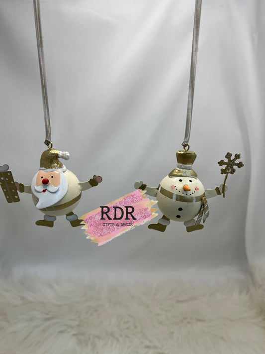 Gold Santa & Snowman Spring Ornaments