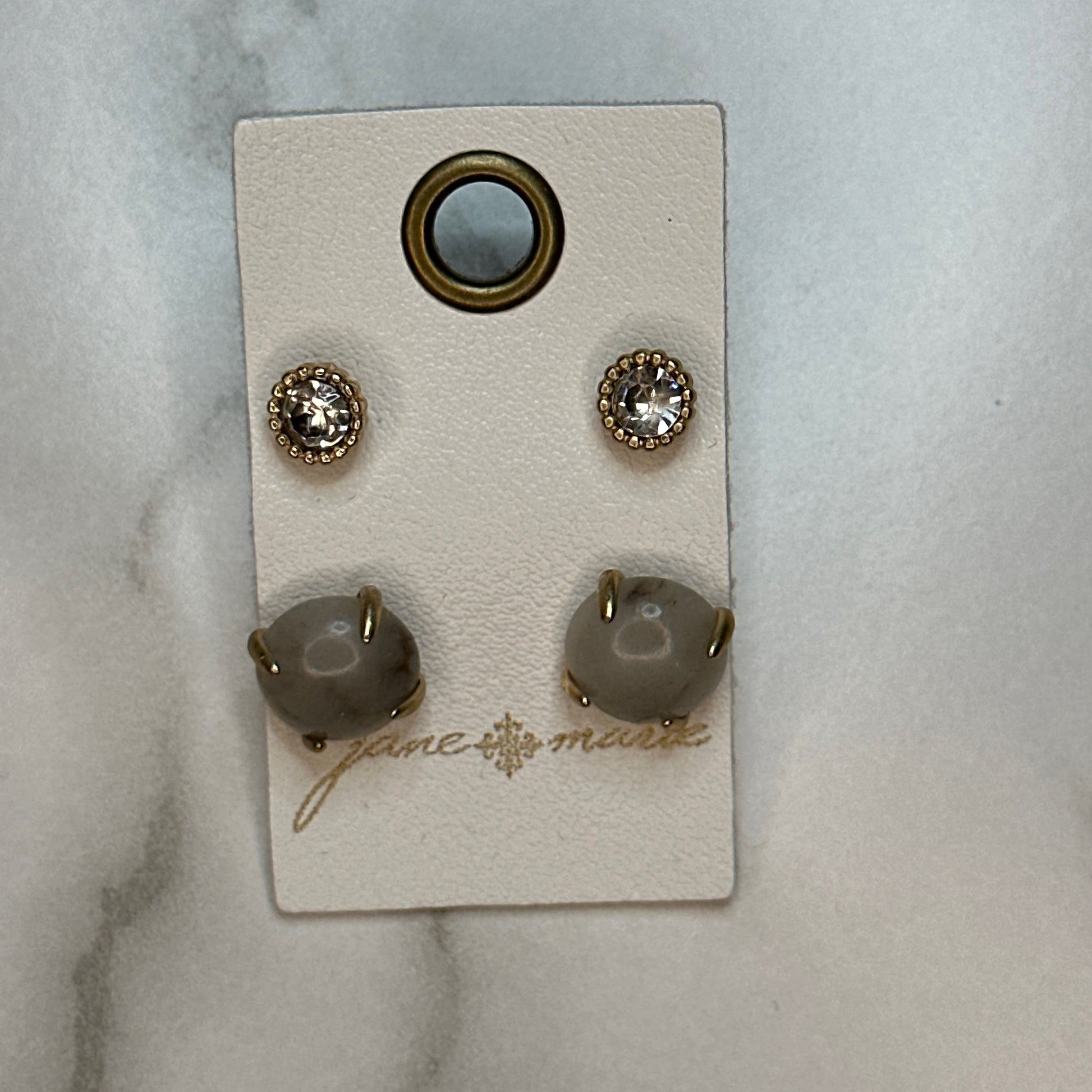 Jane Marie Clear Circle/Grey Circle 2 Stud Set Earrings