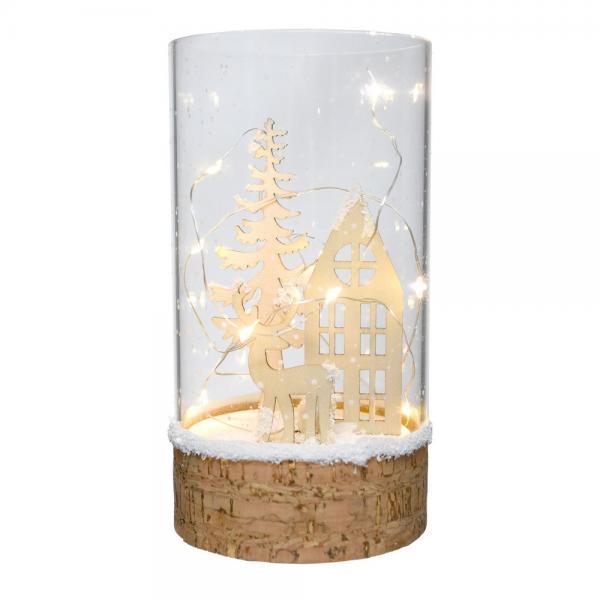 6 in. Wooden Deer Scene Cylinder LED Light