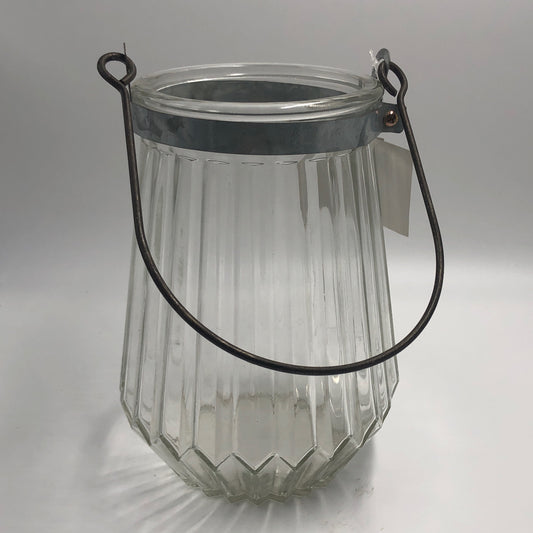 Glass Vase With Handle/Galvanized Band
