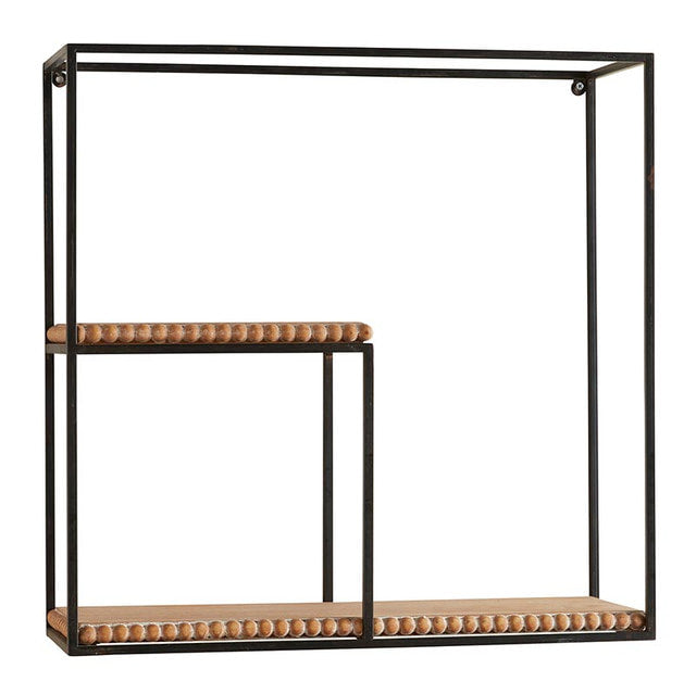 Square Metal Framed Wood Shelf With Bead Inlay