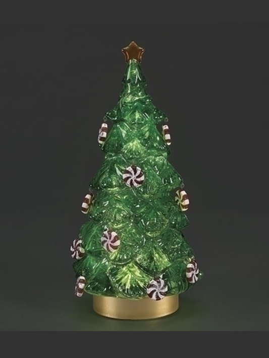 12" Green Lighted Swirl Tree With Peppermint Ornaments