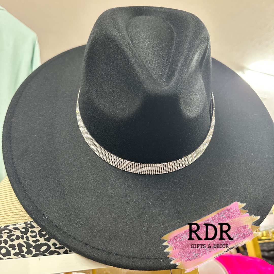 Wide Brim Hat With Rhinestone Band