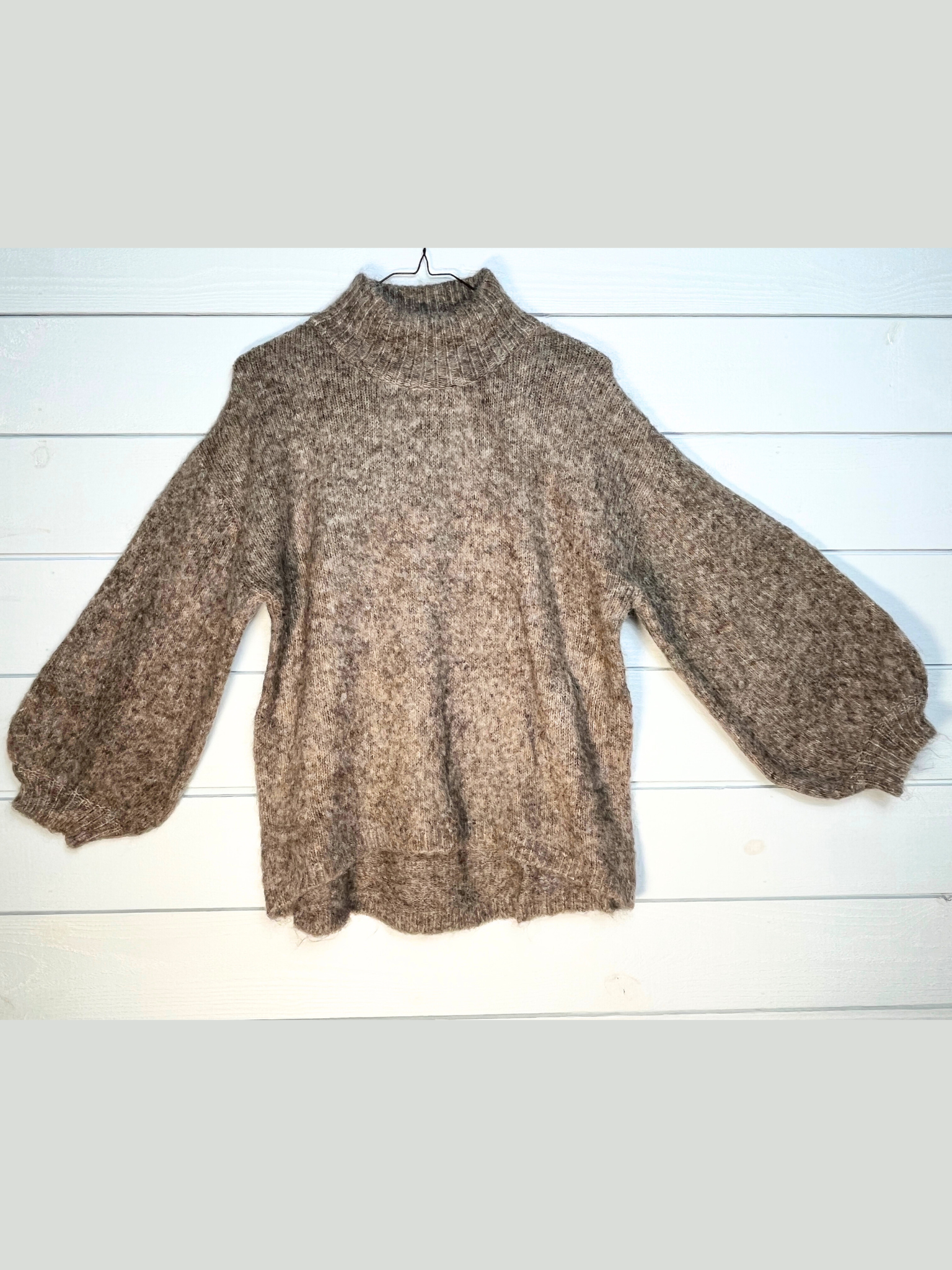 Latte Heather Mohair Mock Neck Sweater