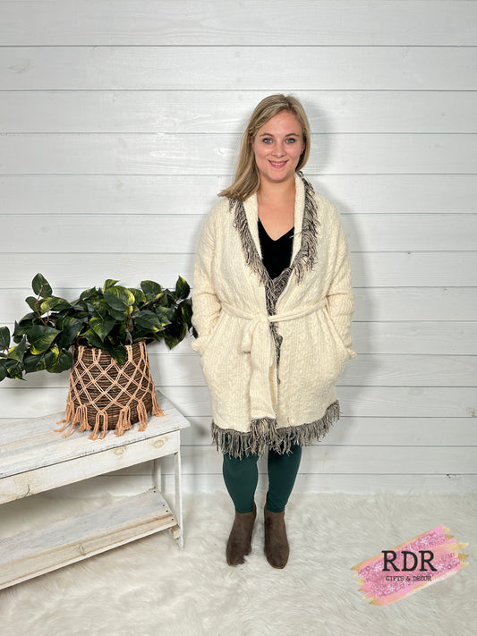 Ivory Ramona Cardigan With Contrast Fringe