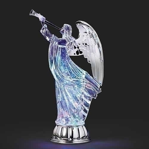 12"H LED Tri-Color Swirl Angel With Silver Wings