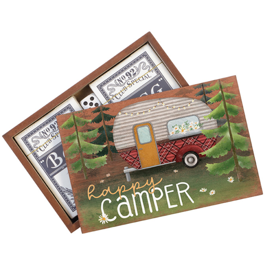 Happy Camper Wooden Box with Dice & Cards