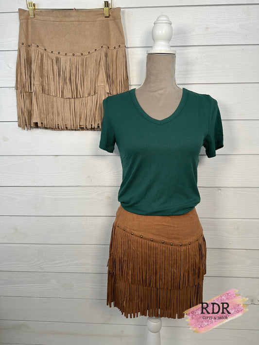 Concert Faux Suede Fringe Skirt