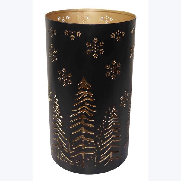 Metal Candle Holder With Cut Out Trees & Snowflakes