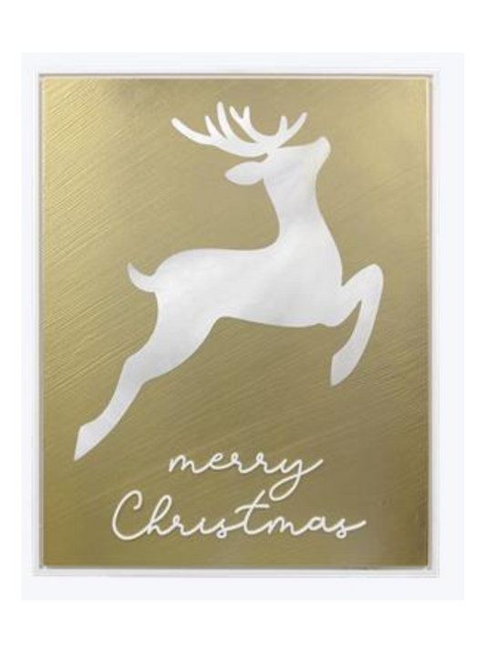 Gold Merry Christmas Picture With Mirror Deer