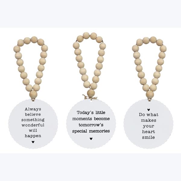 Wood Beaded Round Metal Small Hanging Sign