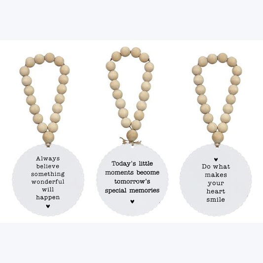 Wood Beaded Round Metal Small Hanging Sign