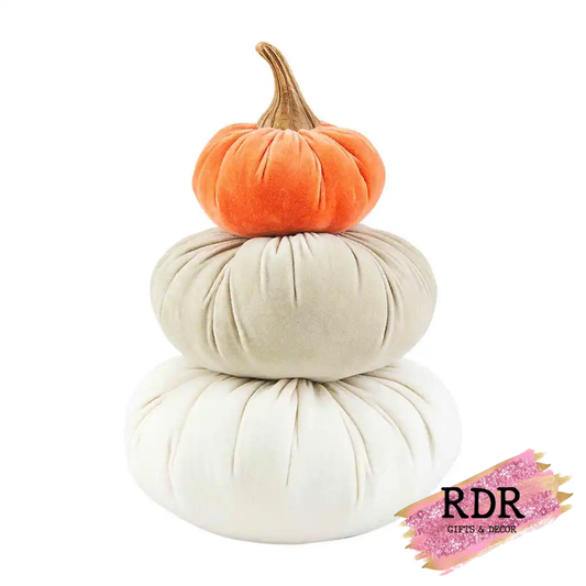 Velvet Three Stacked Stuffed Pumpkins