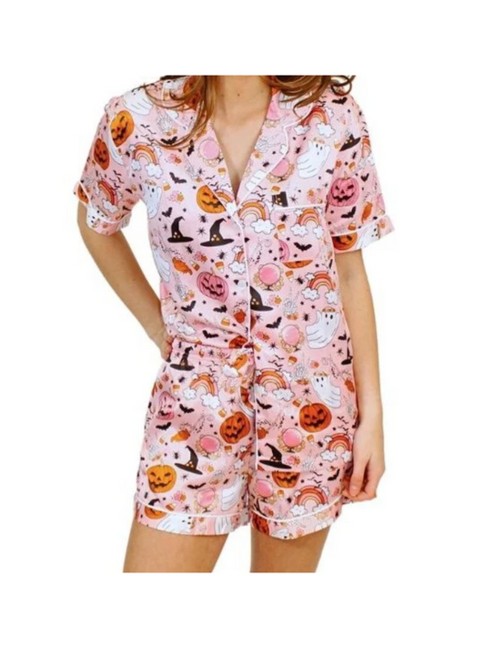 Kids Spooky Season Silky Satin Pajama Short Set