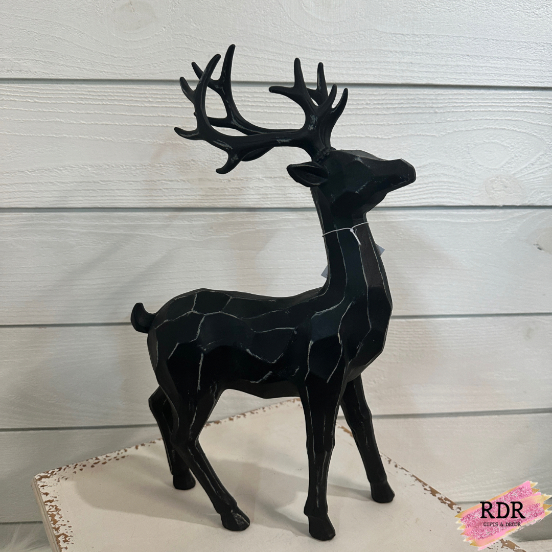 Resin Black Carved Look Deer