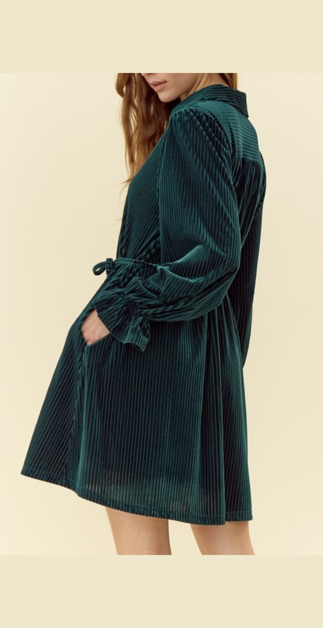 Striped Textured Velvet Dress with Belt