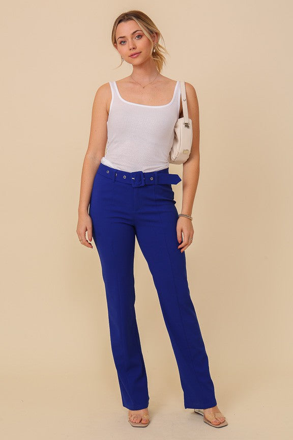High Waist Techno Crepe Knit Pants With Belt