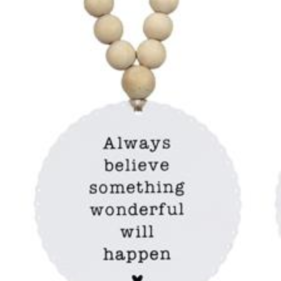 Wood Beaded Round Metal Small Hanging Sign