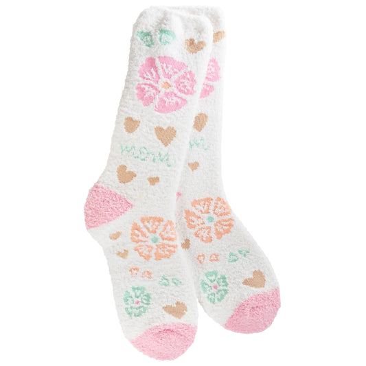 Cozy Collection Fuzzy Socks- Floral Heart Mom