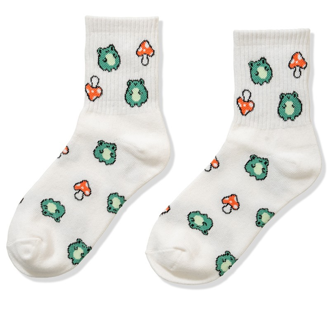 Frog & Mushroom Casual Crew Socks