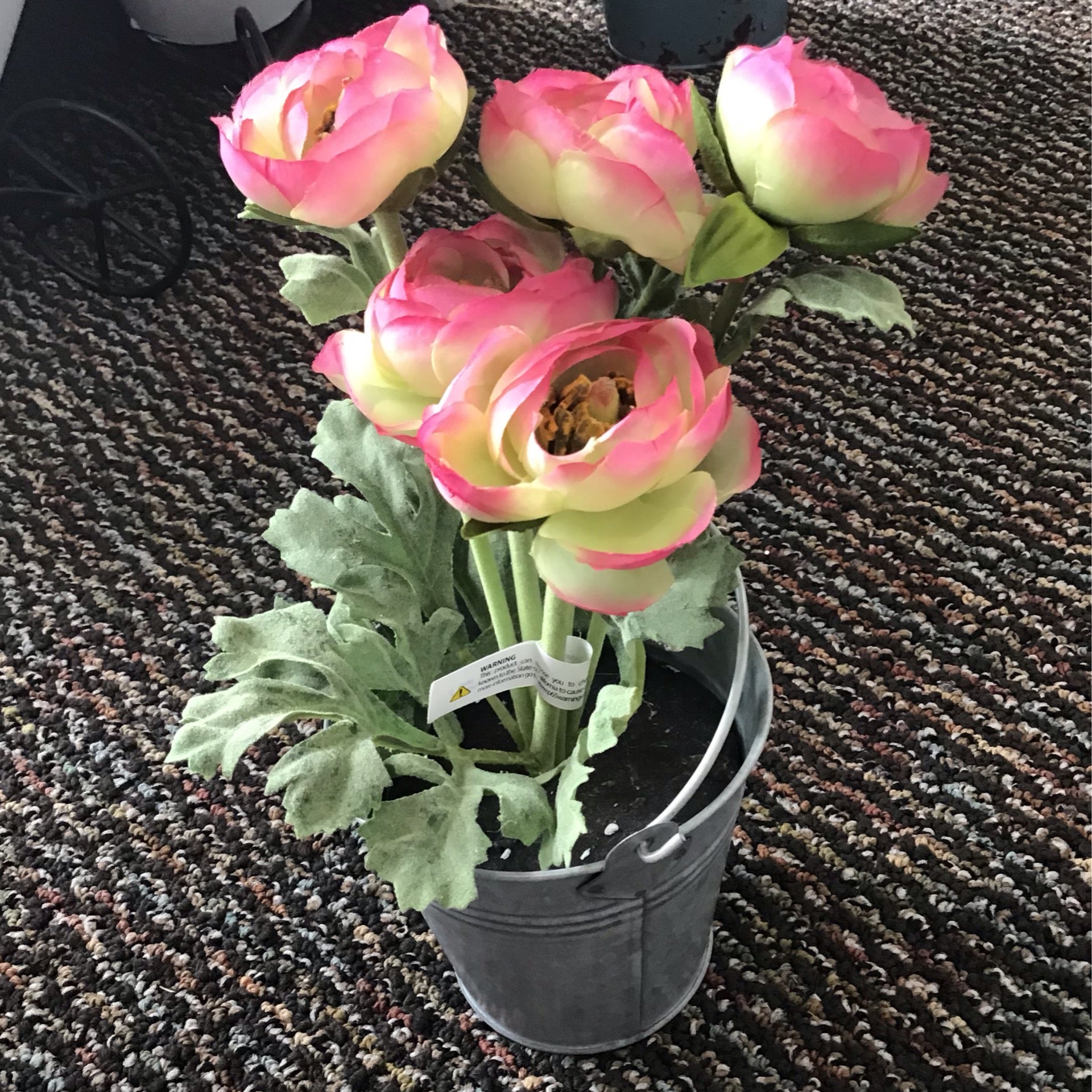 Pink Flower Tin Bucket