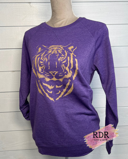 Purple and Gold Tiger Long Sleeve Crew