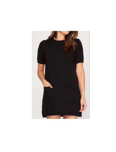Black Short Sleeve Knit Sweater Shift Dress