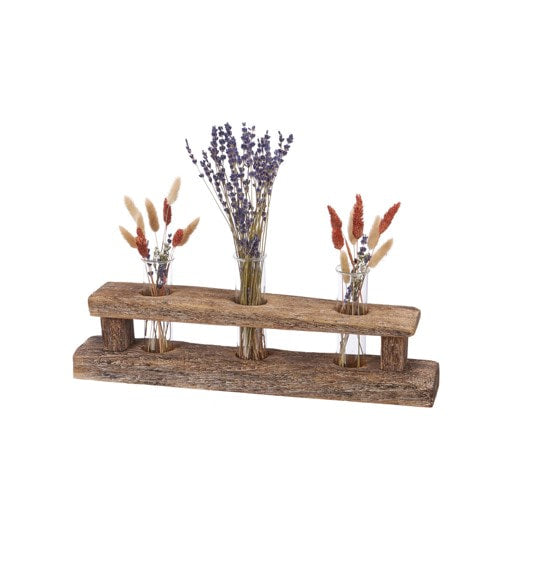 Triple Test Tube Vases In Driftwood Holder