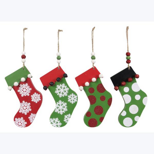 Wood Winter Stocking Ornaments