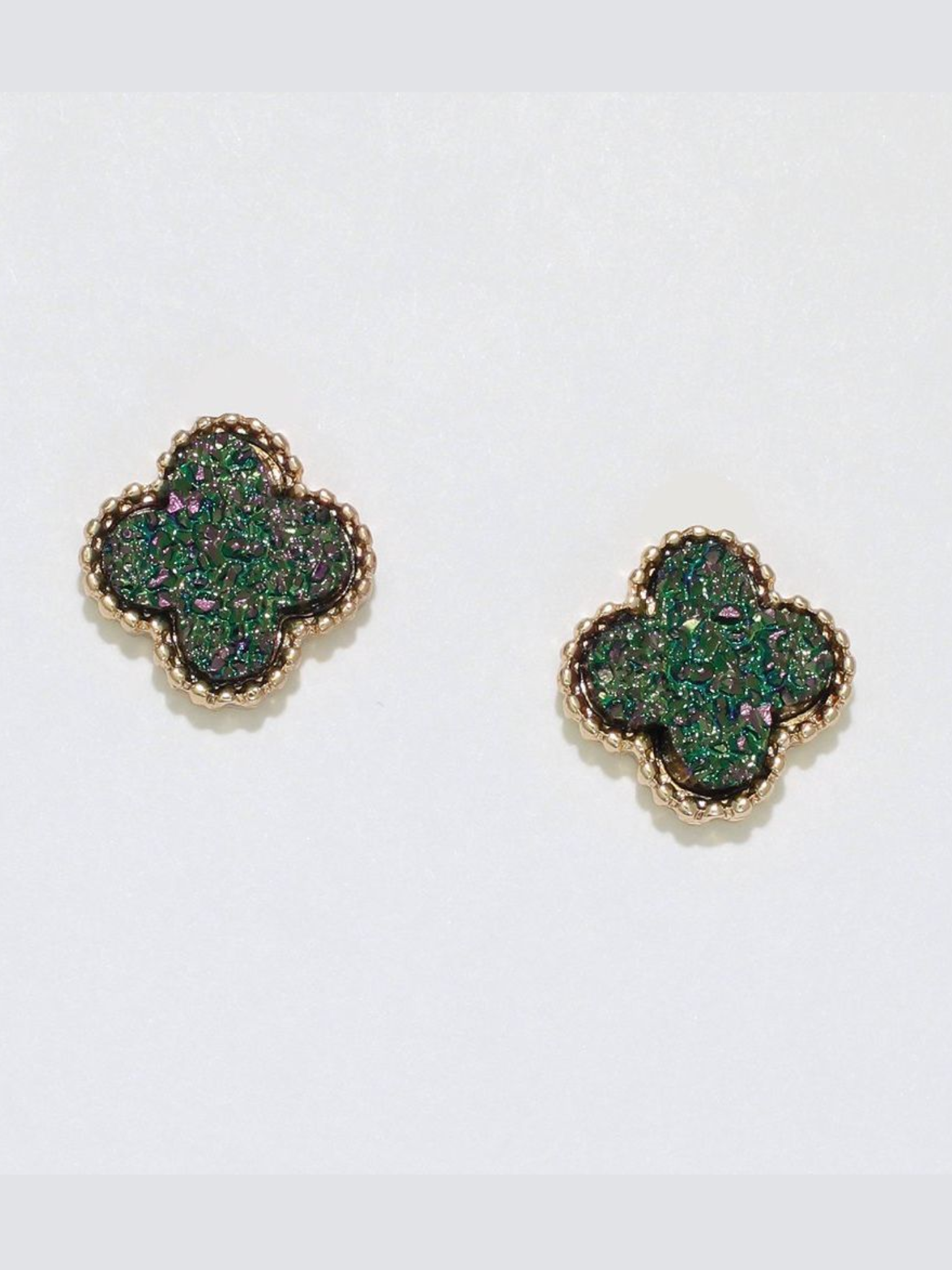 Green Stud Clover Crystal Earrings