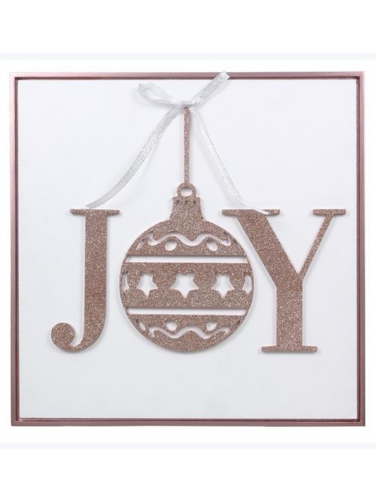Joy Christmas Picture With Pink Glittered Cutout