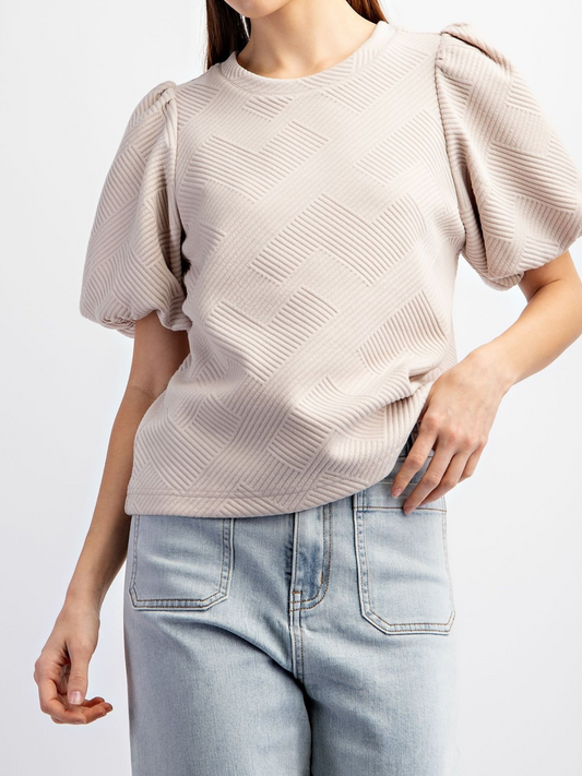 Sand Textured Side Pocket Shorts & Puff Sleeve Blouse Top