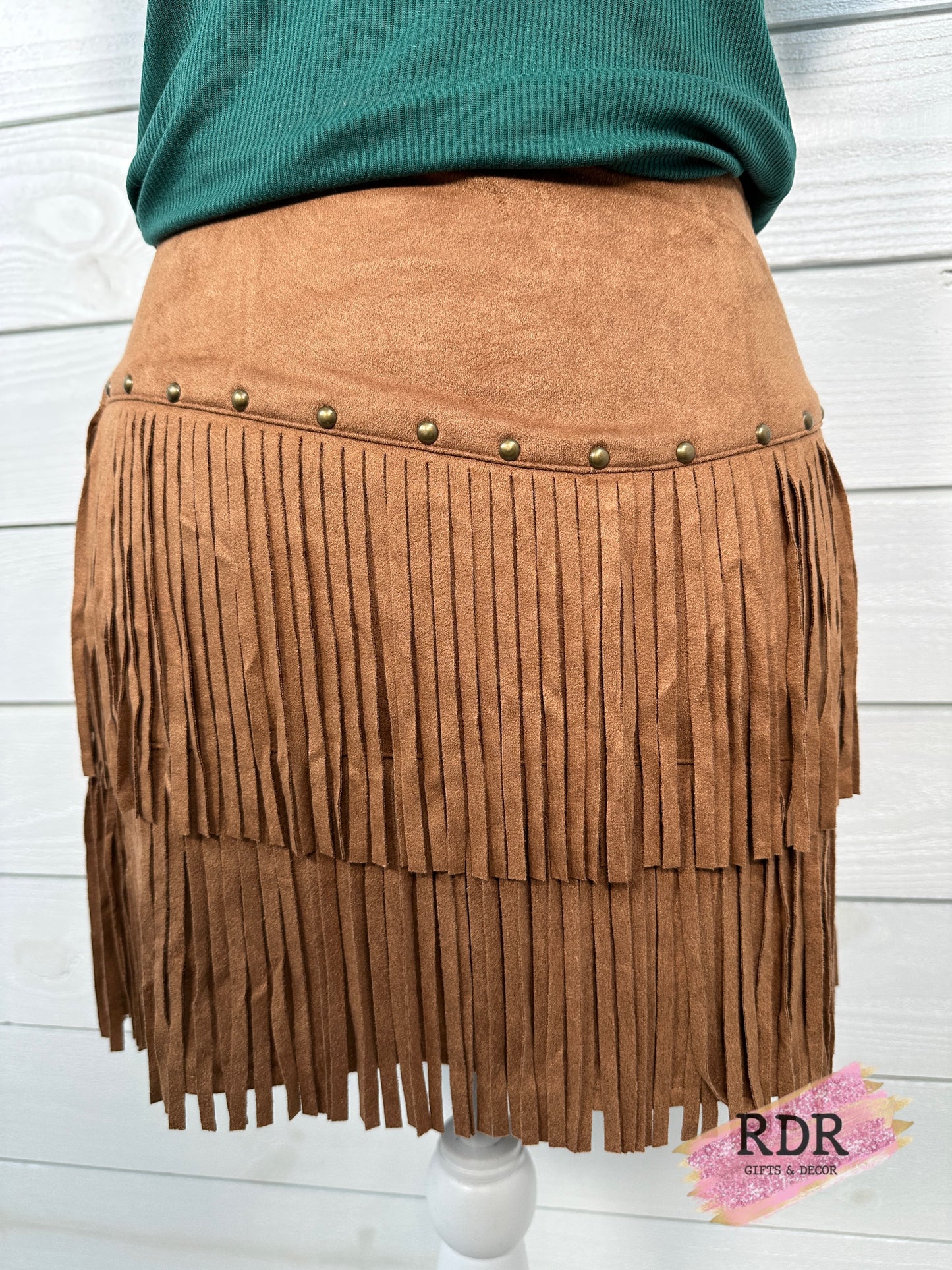 Concert Faux Suede Fringe Skirt