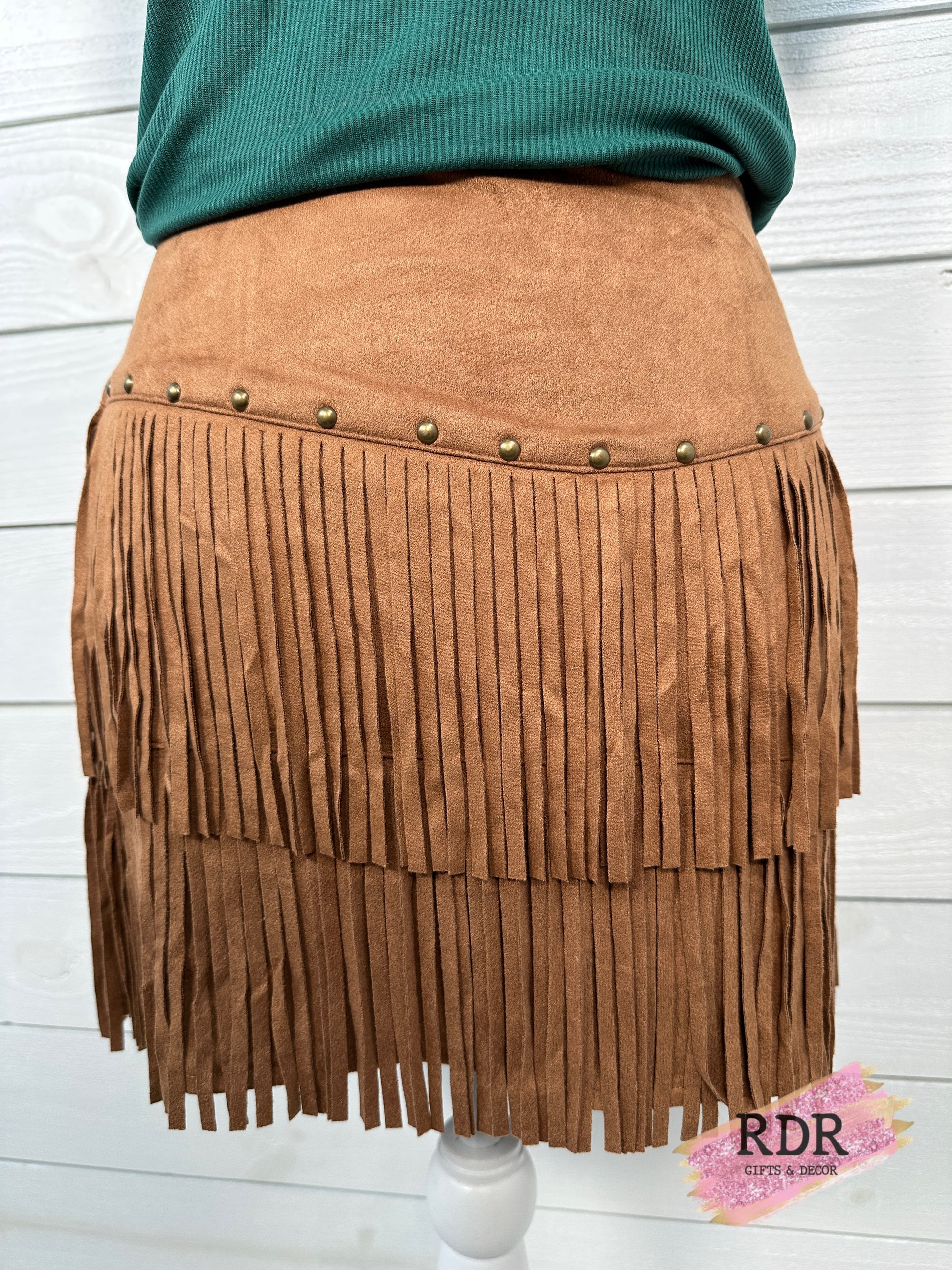 Concert Faux Suede Fringe Skirt