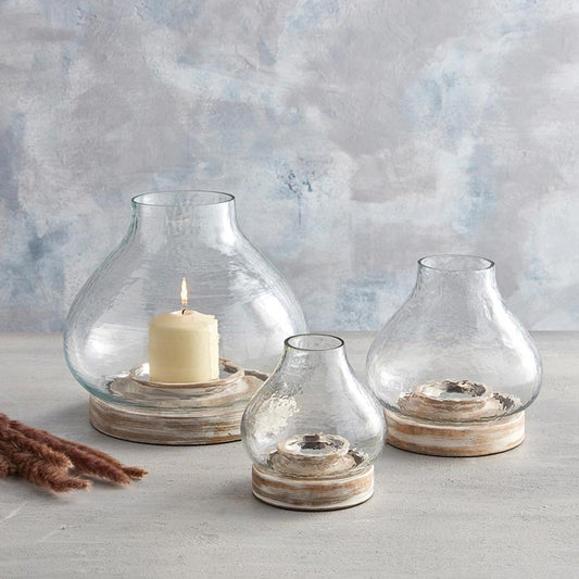 Glass Dome Candle Holder With Wooden Base