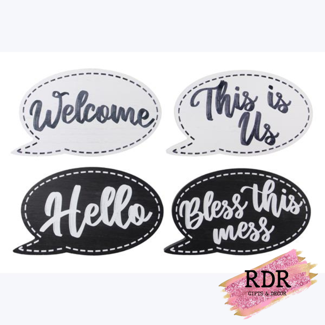 Black and White Wooden Speech Balloon Tabletop Sign