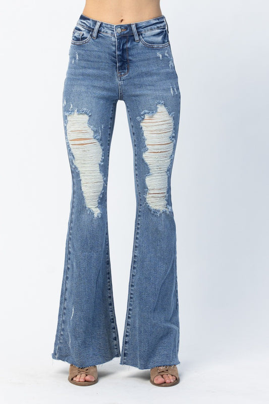 Judy Blue High Waist Heavy Destroyed Flare Jeans