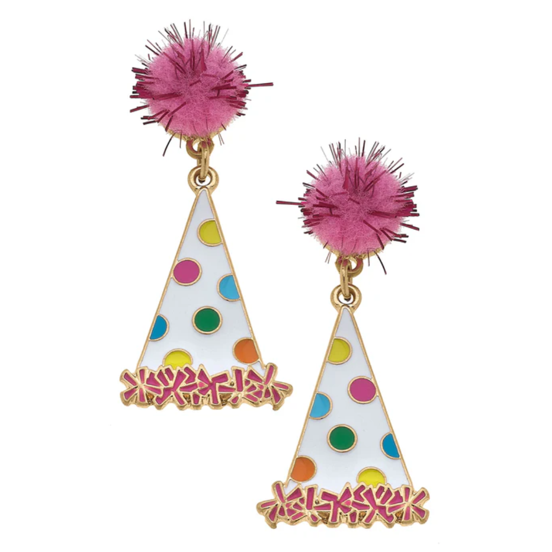 Polka Dot Party Hat Enamel Earrings