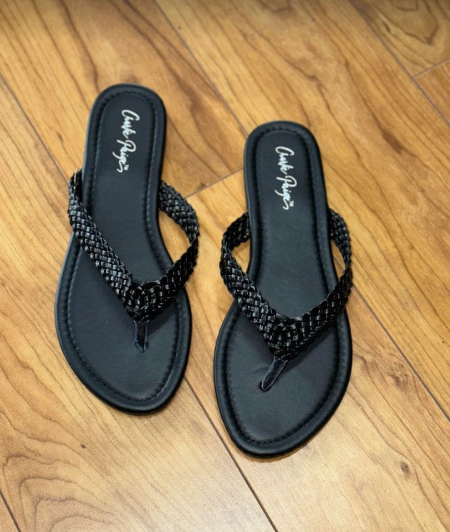 Charlie Paige Black Braided Thong Sandals