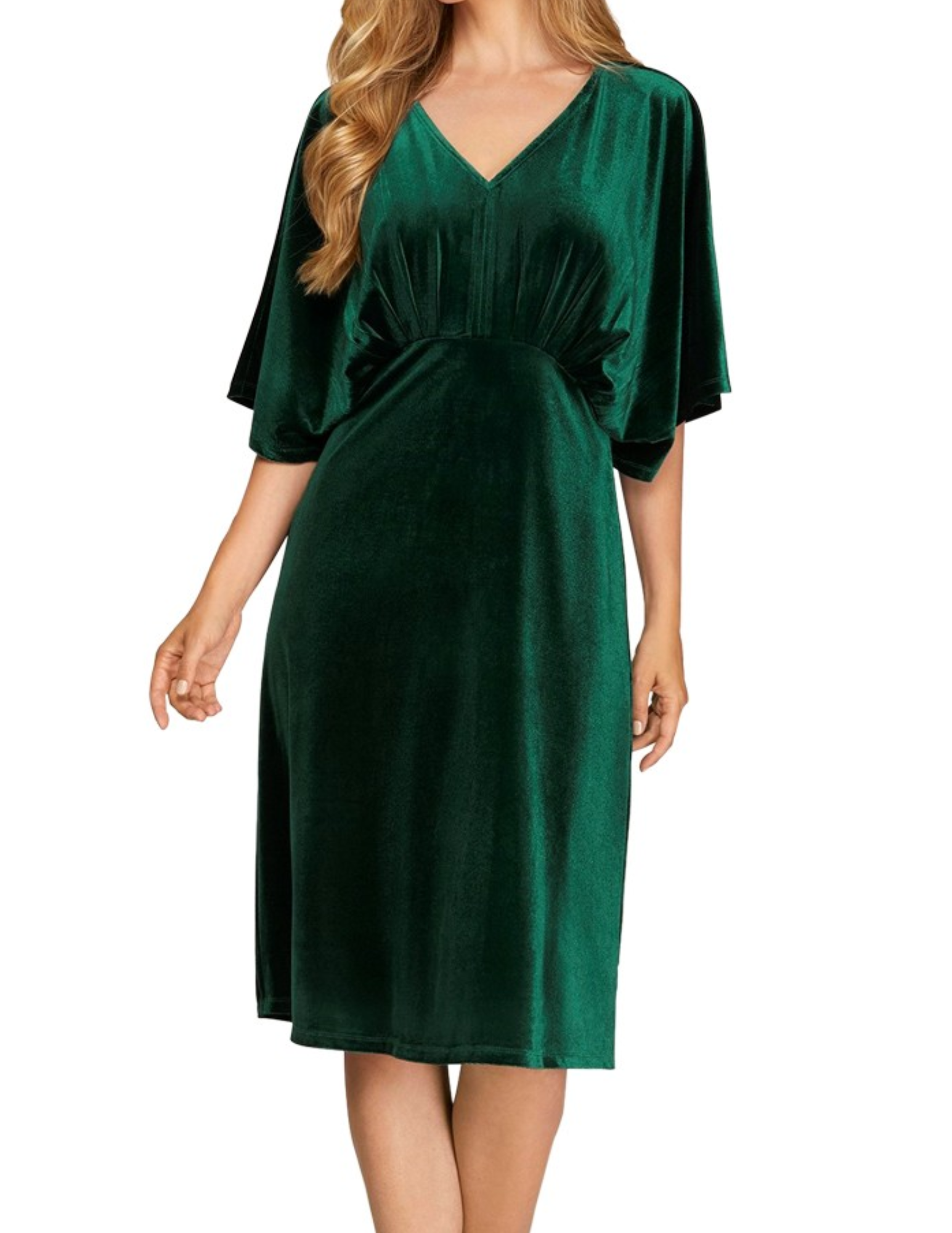 Green Velvet Dress With  Kimono Sleeve