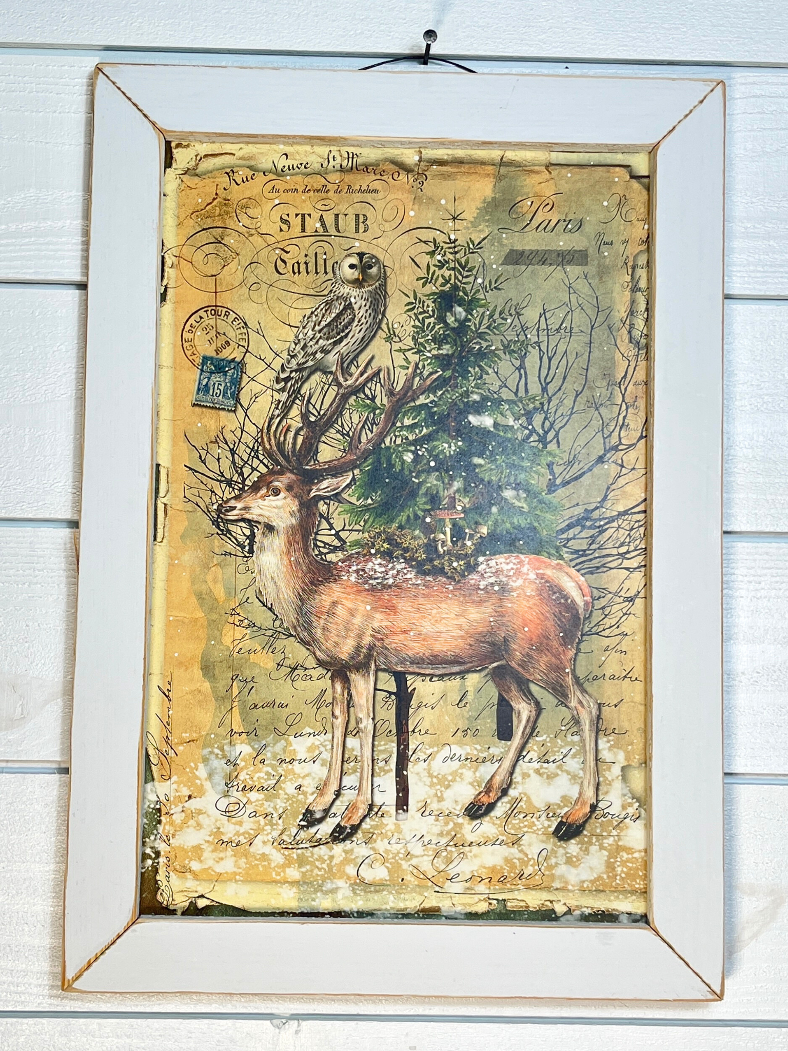 Reindeer & Tree Picture With White Frame